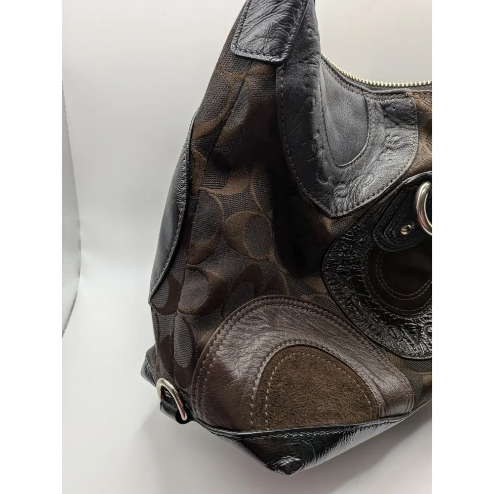 Vtg Y2K Coach Ashley Satchel Bag Chocolate Brown Patchwork Snaphead Shoulder Bag